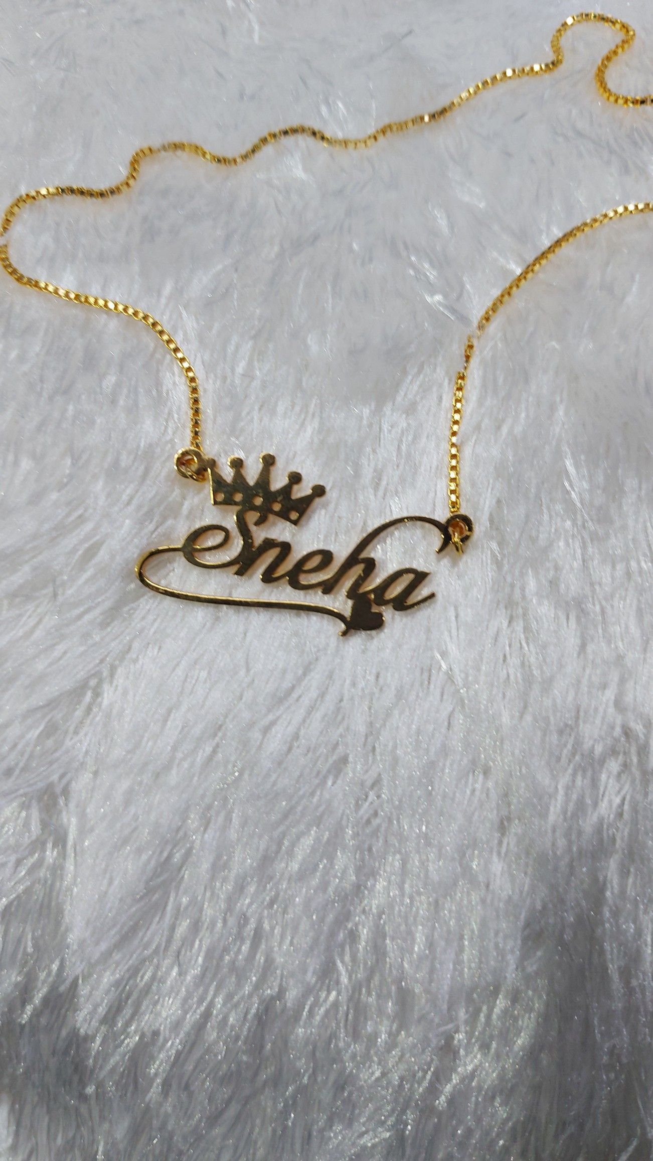 Sneha name customised pendant Customised Crown And Heart Pendant