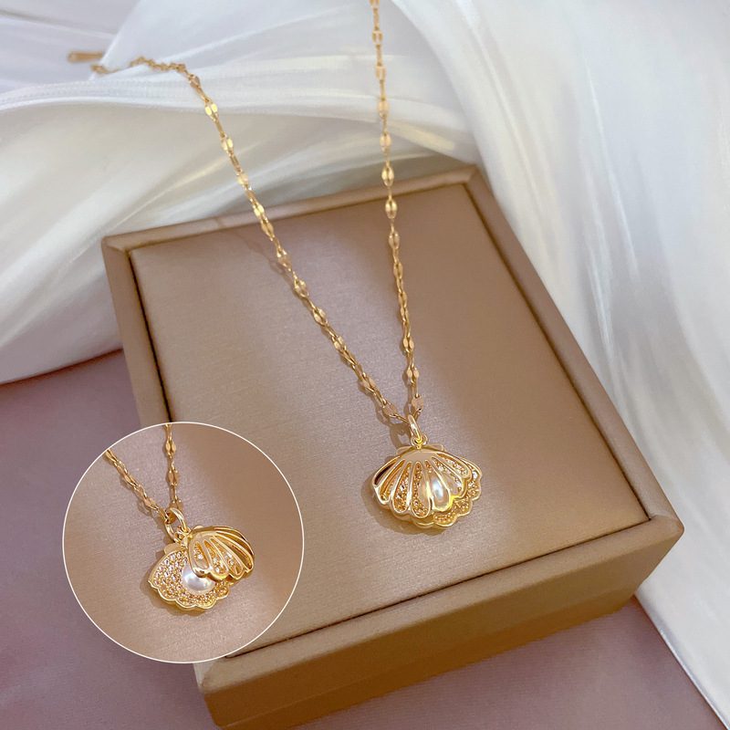 Diamond Pearl Zircon Stainless Steel Necklace