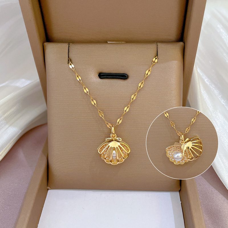 Diamond Pearl Zircon Stainless Steel Necklace