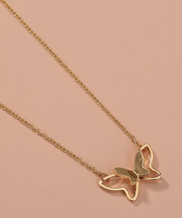 Double Butterfly 3-Dimensional Simple Pendant Necklace