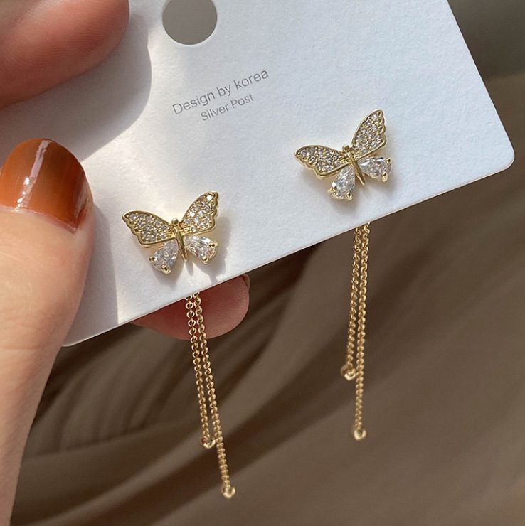 Butterfly Tassel Long Earrings