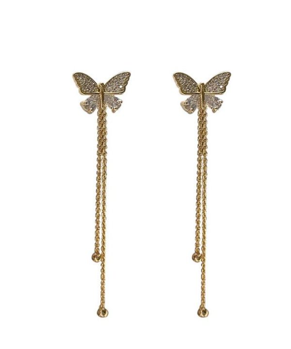 Butterfly Tassel Long Earrings
