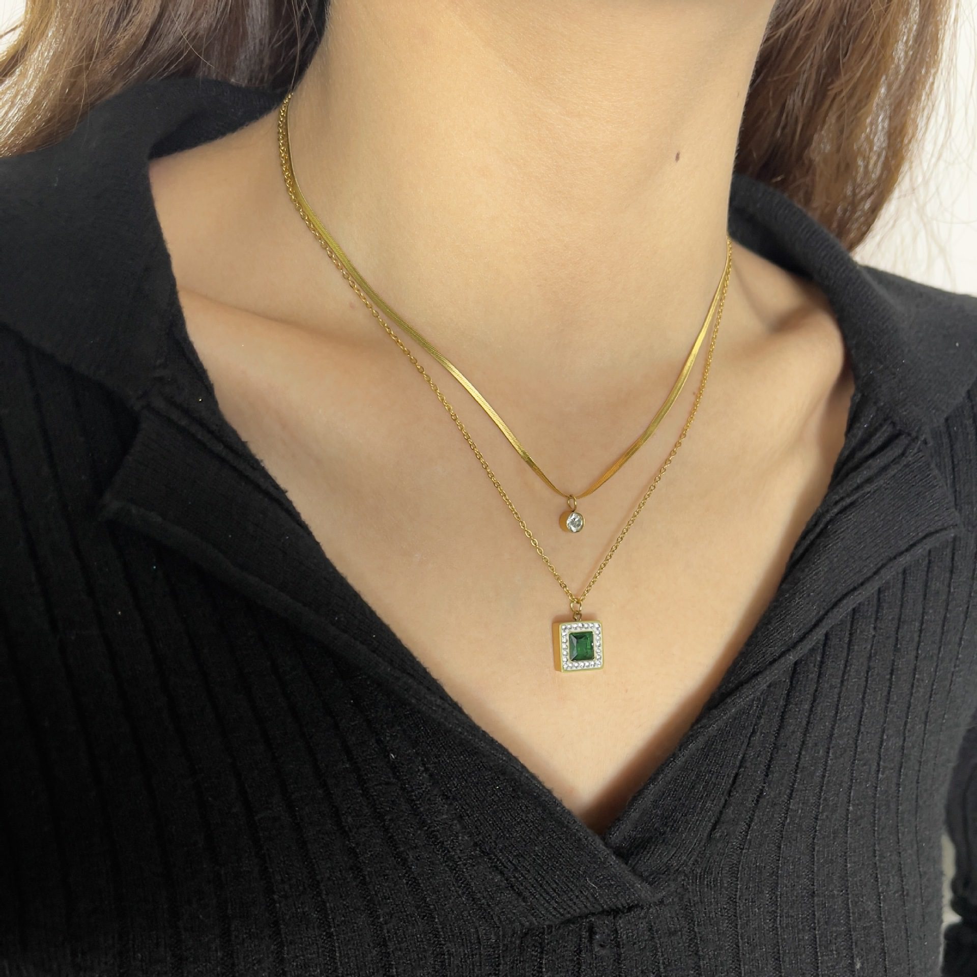 Roman Style Titanium Steel Double Layer Necklace